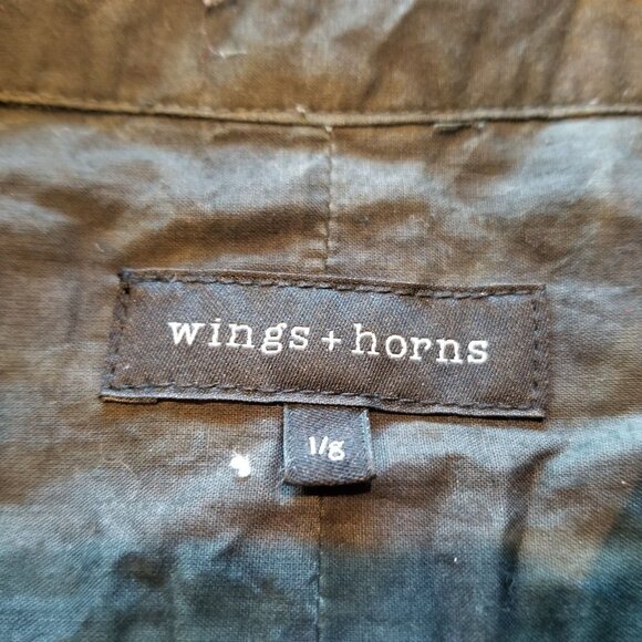 Wings + Horns Men Large Casual Button Up Shirt Pockets Cotton Black Short Sleeve - Picture 3 of 9